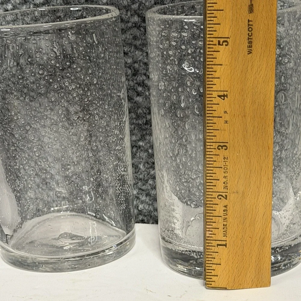 Set of 2 Hand-blown Clear Glass Tumblers w/ Suspended Bubbles  5.5